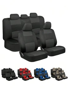 Universal 9 Pcs/5 Seat Car Seat Cover Set, Breathable Polyester Full Wrap Auto Seat Protector Compatible With Airbags, Anti-Slip All Season Seat Cushion Fit Most Sedans, SUVs And Trucks, Multiple Color Options,Car Interior Accessory Kit - A - View 2