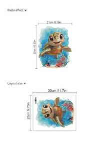 1pc Cartoon Turtle Toilet Lid Sticker, Underwater Coral Bubble Pattern, Creative Self-Adhesive Bathroom Decor Sticker, Cute Little Turtle Ocean Toilet Sticker, Underwater Background Pattern, PVC Self-Adhesive Removable Wall Sticker, Suitable For Children's Room, Bathroom Wall, Etc. - Multicolor - View 10