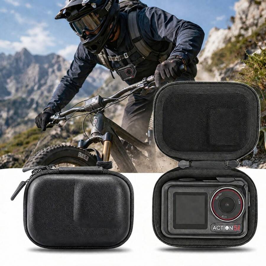 小型 PU 硬殼旅行收納保護盒,適用於 Osmo Action 5 Pro/6/4/3、Ace Pro 2/Ace Pro/Ace、Ace Pro 2/Ace/Ace Pro/2,附手腕帶保護配件 (黑色) - 查看 1