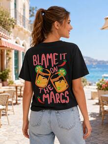 Y2K-[Duplex Printing]Summer Fashion Tops Women's Summer Clothing With Short Sleeves - Fun Lemon Chili Print Short Sleeve Pure Cotton Round-Neck Comfor - Black - View 1