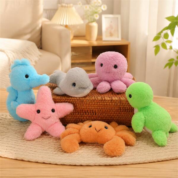 Juguetes de peluche de animales marinos de dibujos animados, animales de peluche suaves y esponjosos, adecuados para decoración de habitaciones, decoración de interiores de automóviles, regalos de cumpleaños para niños, decoraciones con temática marina, Acción de Gracias, Navidad.