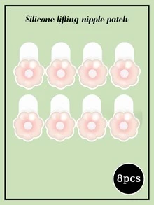 8pcs/Set Lift-Up Adhesive Silicone Breast Petals, Anti-Exposure Nipple Covers For All Seasons, Transparent Hole Stickers For Dresses, Camisoles And Bikinis - Pink - View 8