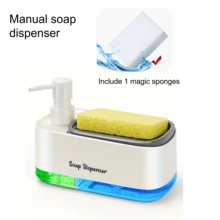 Dual Pump Manual Soap Dispenser, Convenient Design With 2 Independent 500ml Containers, Separates Dish Soap And Hand Soap, Suitable For RV, Outdoor Picnic, Kitchen, Restaurant. Includes 1 Cleaning Sponge - A - View 8