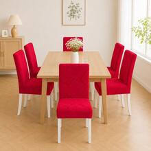 1pc/4pcs/6pcs/8pcs Removable Chair Covers, Fleece Jacquard, Leaf Pattern, Elastic, Suitable For Dining Room, Living Room, Bedroom Chair Decoration - Red - View 12