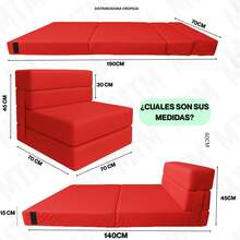 Sofá Cama Individual 190x70x15 Poliéster - Rojo - Ver 2