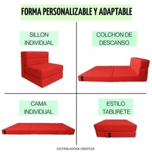 Sofá Cama Individual 190x70x15 Poliéster - Rojo - Ver 3