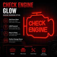 1pc Neon Sign Low Voltage Soft Glow LED Silicone With USB Switch Cable, Car Check Engine Style Yellow Engine Shape Ambient Light Decor For Auto Repair Shop Garage Bedroom Game Room - Multi-color light - View 3