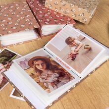 1pc 6-Inch Vintage Simple White Flower Pattern Furniture Decor Photo Album, Nordic Style Design Photo Album, Couple Photo Album Wedding Photo Album Memory Commemorative Album, Suitable As Gift - Brown - View 2