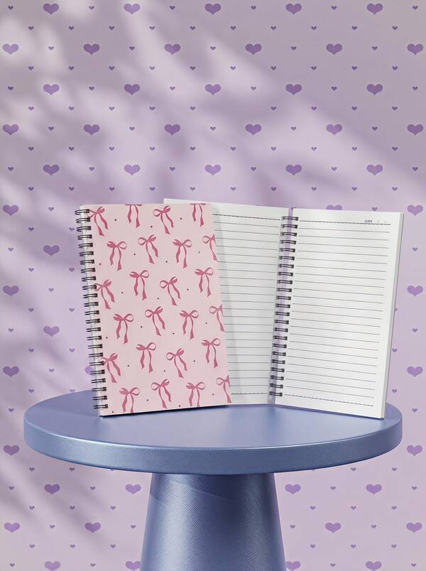 Joivida 1/4 A5 Pink Bow Spiral Notebook, 6pcs Mini Pocket Notebooks, Soft Cover - Weekday And Weather Symbol Diary, Fashion Office And Back To School Stationery Gift, Suitable For Women, Back To School And Office Record Notebook School Supplies