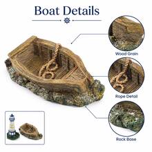 1pc Resin Lighthouse & Wood-Look Boat Aquarium Ornament Set, Nautical Fish Tank Decor, Aquascape Landscape Accessory - A - View 3