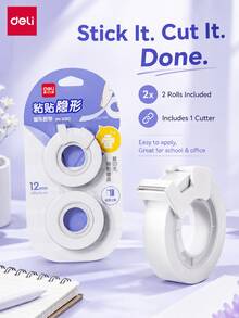 1組2捲迷你膠帶切割器，含12mm霧面隱形膠帶、可手撕磨砂透明膠帶，學生修正用黏貼文具 - 套裝 - 查看 3