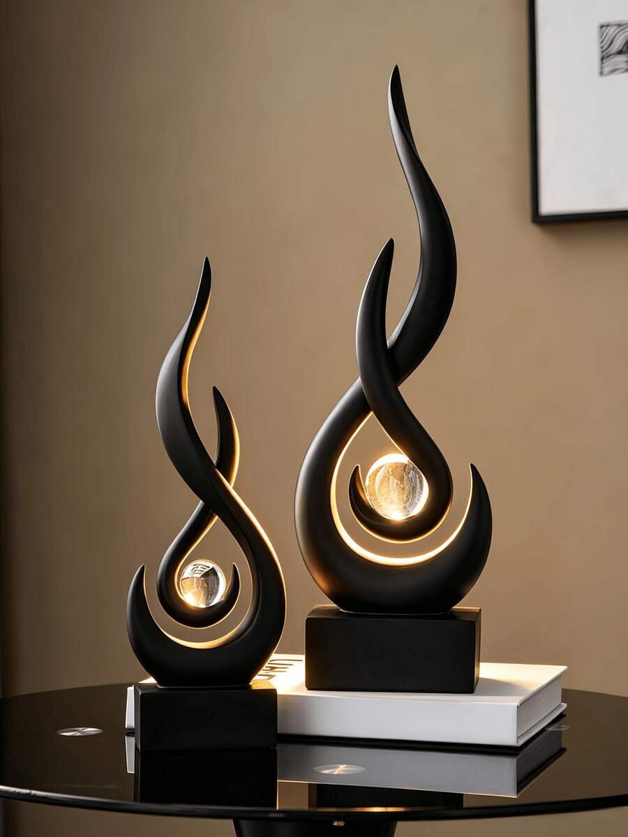11.8 Inch Modern Minimalist Gold Flame Sculpture Decor, Suitable For Living Room, Dining Room, Bookshelf, Coffee Table, Abstract Art Sculpture Home Decoration
