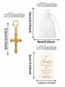 60pcs/20sets Cross Keychain Favors With Organza Gift Bags And Tags, Suitable For Baptism, First Communion, Christening, Baby Shower And Birthday - Gold - View 8