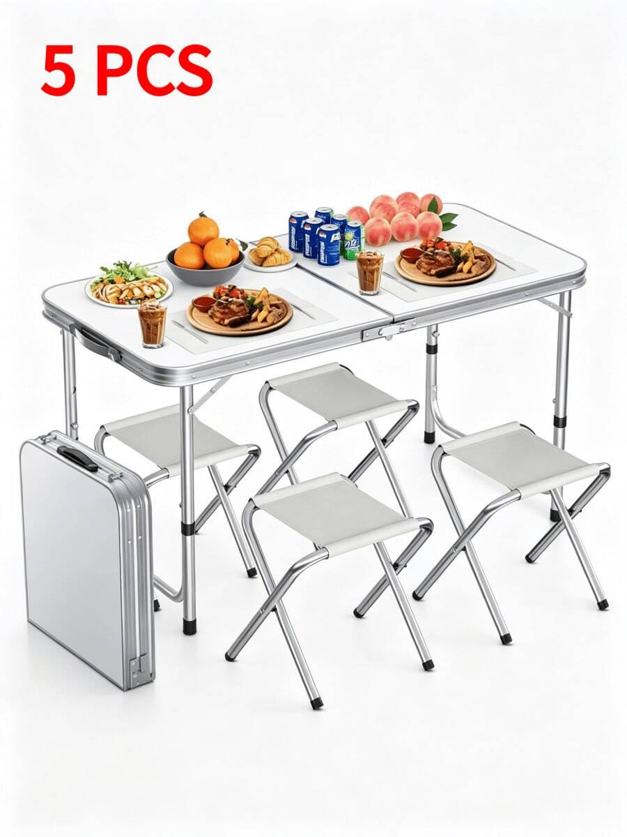 5pcs Portable Aluminum Camping Table Including 4 Stools, Foldable For Storage, Lightweight And Durable, Height Adjustable, Foldable Camping Table And Chair Set, Suitcase-Style Outdoor Picnic Table, Suitable For Travel, Beach And Backyard Barbecues - Multiple Specifications - View 1