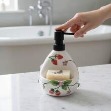 Hand-Painted Strawberry Pattern Ceramic Dispenser Bottle For Bathroom Vanity, Kitchen Sink, Multi-Purpose Toiletries - A - View 7