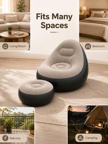 Inflatable Sofa Footstool Slouchy Chair, Foldable Portable Slouchy Sofa With Footstool, Inflatable Sofa Chair Suitable For Living Room, Bedroom, Outdoor, Balcony And Camping, Best Gift For Family: Comfortable Sofa - Multicolor - View 4