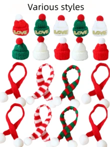 Mini Knitted Christmas Hat & Scarf Set, Red Green Red White Striped Yarn Wine Bottle Decor, Holiday Table Wine Glass DIY Atmosphere Ornament Accessory - Miniature Decoration - View 12