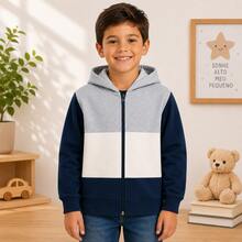 Jaqueta Infantil Masculina Moletom Com Capuz e Zíper Casaco Menino Inverno Confortável - Cinza - Visão 1