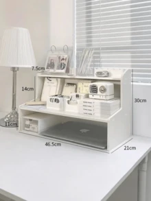 1pc Double Layer Desktop Organizer, Height-Increasing Storage Rack For Students And Office Workers, Can Store Cosmetics, Stationery, Books; Suitable For Dorms, Study Desks, Bedrooms, Home Offices, Fits Back To School And Autumn Semester - White - View 13