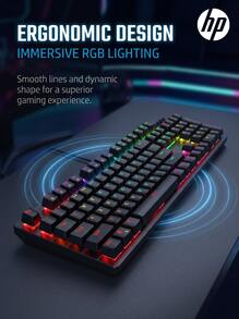 HP GK100F Gaming Mechanical Keyboard, 104-Key Full-Size, Ice Blue Glacier Lighting + 20 Lighting Effects, 50 Million Keystroke Lifespan Blue Switch, Macro Programming/N-Key Rollover - View 9
