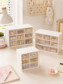 1pc 9-Compartment Desktop Drawer Organizer, White Transparent Plastic Multi-Grid Storage Box, Can Store Cosmetics, Jewelry, Stationery And Small Items, Suitable For Bedroom, Office, Dorm, Back To School Season Vanity Desk Storage - Multicolor - View 8