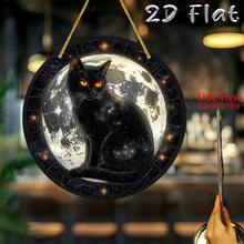 2D Flat, 1pc Black Cat Moon Night Acrylic Sun Catcher, Garden Hanging Decor - Suitable For Independence Day, Labor Day, Christmas, Halloween, Thanksgiving _ 19.99cm Round, Elegant Style, No Electricity Required, Hanging Decoration _ Moon Night Cat Design _ Durable Acrylic, Moon Decoration - A - View 3