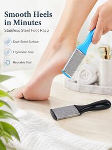 Double-Sided Stainless Steel Foot File, Foot Callus Removal Tool, Metal Foot File For Removing Rough Skin And Dead Skin, Heel Scraper Foot Care Tool, Professional Foot Care Supplies, Suitable For Home Spa, Manicure And Foot Care Accessories - Multicolor - View 1