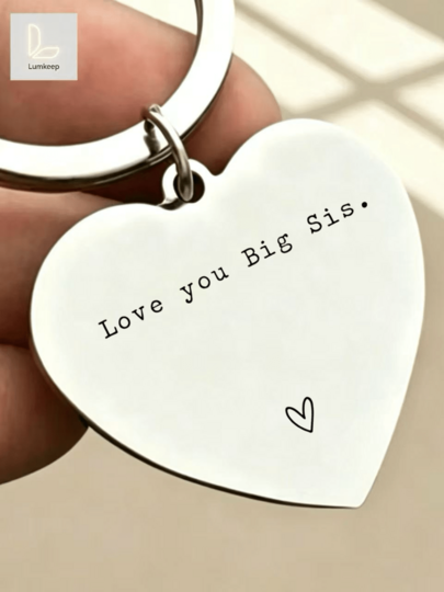 "Love You Big Sis." سلسلة مفاتيح على شكل قلب – هدية عاطفية حلوة لأختك الكبيرة | مثالية لعيد الميلاد أو عيد الميلاد أو التخرج أو مجرد لأنك تريد | مثالية للأخوات أو بنات الأخ أو الصديقات المقربات اللاتي يشبهن العائلة | تصميم فضي اللون، بسيط