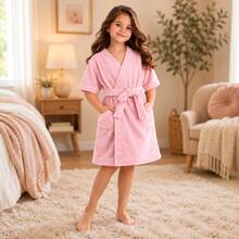 Soft Touch Roupão Infantil Menino Menina Atoalhado Microfibra Felpudo Unissex Pós Banho Piscina Praia Absorvente - Rosa Bebê - Visão 1