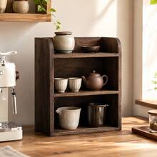 Dark Brown Wood 3-Tier Tea Set Storage Rack With Open Shelf Design, Tea Organizer, Teaware Storage Rack, Countertop Organizer, Tea Cup Holder, Tea Display Shelf, Kitchen Storage Rack, Tabletop Shelf For Kitchen, Dining Room And Tea Corner - Chocolate Brown - View 7