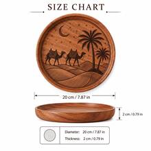 1pc Creative Walnut Wood Plate, Desert Camel Star Moon Date Palm Tree Carved Round Wooden Plate, Western Dinner Plate, Steak Plate, Candy Plate, Fruit Plate, Solid Wood Pizza Board, Serving Tray - View 15