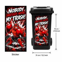 1pc 2D Flat Self-Adhesive Trash Can Sticker, Boxing Lobster Trash Can Sticker Design, Waterproof PVC Wheel Trash Can Decal, Suitable For Outdoor Home Decor, Creative Trash Can Decoration, Suitable For Wall And Kitchen Decor, Home Organization, PVC Material, Easy To Tear And Paste, Flat Art Sticker, Kitchen Storage - A - View 4
