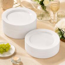 1/20/25/50pcs Pure White Round Flat Plates, Versatile Western Table Decor Plates, Wedding Banquet Birthday Party Platter Base, Cafe Dessert Display Tray, Home Gathering Fruit Snack Plate, Commercial Event Tabletop Arrangement Tableware, Large Capacity Minimalist Home Dining Dish - White - View 5