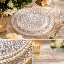1/20/25/50pcs Gold Rim Hammered Texture Round Flat Plates, Transparent Texture Fruit And Dessert Trays, Western Dinner Wedding Party Table Setting, Holiday Gathering Tabletop Decor Tableware, Restaurant Dessert Display Plates, Light Luxury Nordic Style Home Dining Table Decoration Plates - Clear - View 6