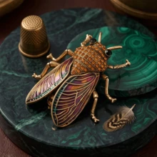 Vintage Premium Insect Brooch Enamel Gold Cicada Pin Fashion Women's Coat Accessory Exquisite Brooch Decoration - Khaki - View 3