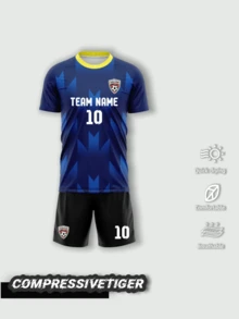 2pcs Set Customized Gradient Diamond Pattern Football Jersey Set, Navy Blue And Bright Yellow Contrast Design, Customizable Content On Both Front And Back, Freely Change Player Name, Jersey Number, Custom Team Logo And Team Name. Soft And Comfortable Fabric, Includes Top And Shorts, Suitable For Football Matches, Daily Training, And Casual Wear, Create Exclusive Team Uniform For Amateur Teams, 2026 Football Competition - Blue - View 2