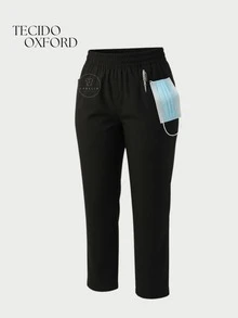 Roupas de Trabalho Hospitalare Plus Size Clínica Odontológica, Terno Cirúrgico de Enfermeira Veterinária  Todos    Ajuste Regular    Bolso    Dia das Enfermeiras - Preto - Visão 7