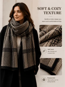 1pc Thickened Autumn/Winter Scarf, Stylish Knitted Woolen Scarf, Soft Warm Neck Warmer, Windproof Thickened Scarf - Multicolor - View 2