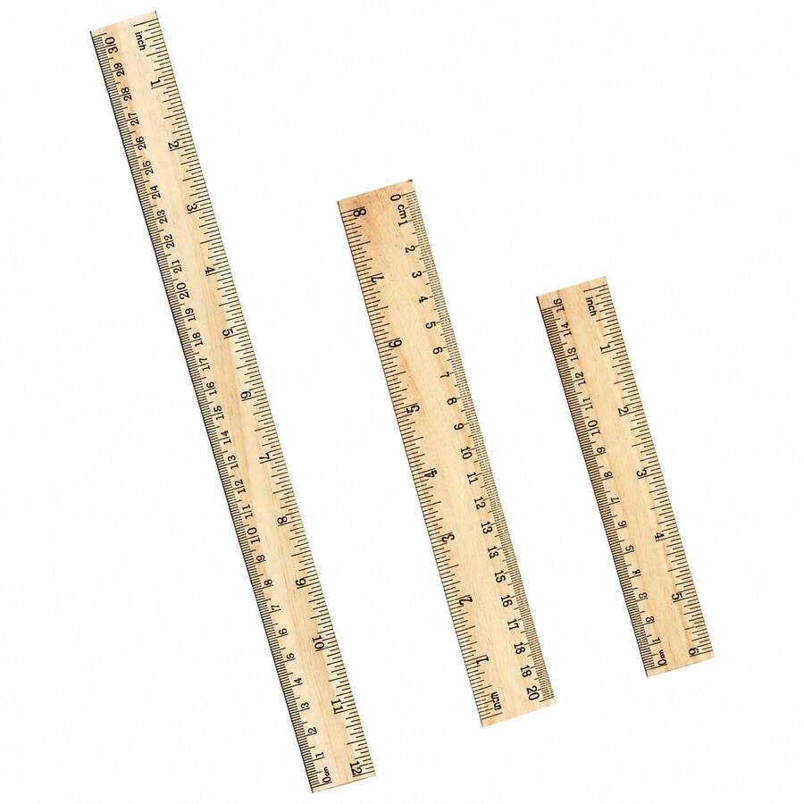 3 cây thước gỗ 15/20/30cm, dụng cụ đo lường cho học sinh, văn phòng và gia đình, đo theo cm và inch, đồ dùng tựu trường - A - Xem 1