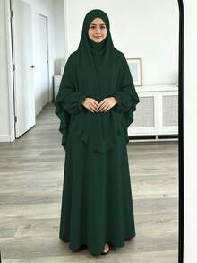 2pcs Set Khimar + Abaya, Loose & Comfortable, Convenient & Quick, Muslim Clothing, Suitable For Women's Daily Wear & Prayer, All Seasons - Multicolor - View 24