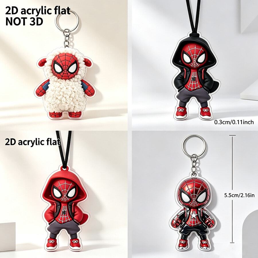 Panini 2D Flat Acrylic Spider Hero Keychain, Non-3D Cute Hoodie Character Bag Charm Accessory - Multicolor - View 1