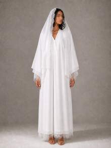 Hafizah Modest Middle Eastern Clothing Muslim Women's Chiffon & Lace Trim Abaya With Headscarf - White - View 3
