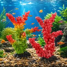 Artificial Coral Reef Aquarium Ornament Set, Gradient Branch Fish Tank Decor With Stable Rock Base, Aquascape Landscape Accessory - A - View 8