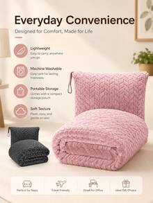 Travel Blanket And Pillow Set Braided Texture Blanket Portable Nap Blanket All-In-One Travel Blanket,For Living Room, Bedroom, Office, Travel, Fall Winter, Christmas, Home Decor Gift Set Holiday ,Holiday ,Cyber Monday ,Christmas Gifts - Multicolor - View 3