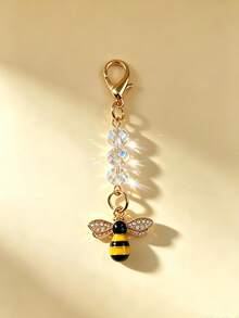 1pc Exquisite Rhinestone Bee Crystal Beaded Bag Charm, Versatile Handbag Pendant, Car Keychain Accessory Gift - Multicolor - View 10