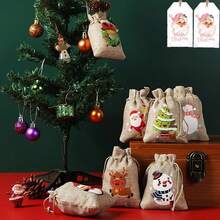 1/56/62/74pcs Of Burlap Christmas Gift Bags-With A Christmas Tag, Bulk Drawstring Bags For Christmas Parties, Suitable For Wallets, Additions, And Decorations, Available In 6 Styles Of Burlap Christmas Gift Bags - Multicolor - View 1