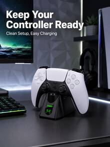 Controller Charging Dock For Dual Sense Controller, Vertical Stand With LED Charging Status Indicator, Built-In Smart Safety Chip, Precise Contact Points For Stable Charging, Single Controller Charging, Desktop Storage Stand, Gaming Accessory, Charging Dock Only, Controller Not Included - Black - View 5