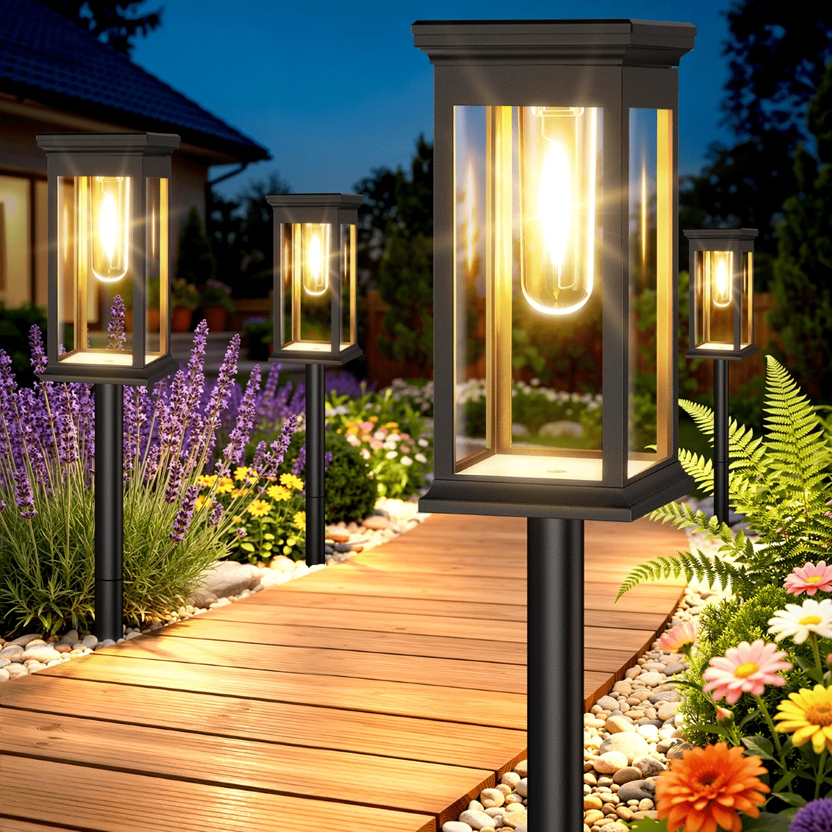 6 Pack Solar Pathway Lights Outdoor, Warm White LED Solar Garden Stake Lights, Solar Pathway Lights For Garden, Yard, Driveway & Patio - Quadratischer Wolframdraht - Übersicht 1