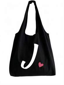 Pink Heart Letter A-Z Pattern Vest-Style Shoulder Bag, Women's Casual Canvas Tote Bag, Suitable For Vacation, Beach And Daily Life, Perfect Gift For Women, Mothers, Teachers, Friends And Bridesmaids, Large Capacity Bag, Students, Back To School Season, Portable Casual Storage Tote Bag, Multi-Functional Shopping Bag, Novel Design, Large Capacity, Ideal For Shopping, Shoulder Bag, Tote Bag, Lunch Bag, Lunch Box And More. - Multicolor - View 21