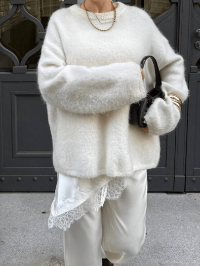 Sweater Rajut Longgar Minimalis Lembut untuk Wanita Musim Gugur/Dingin